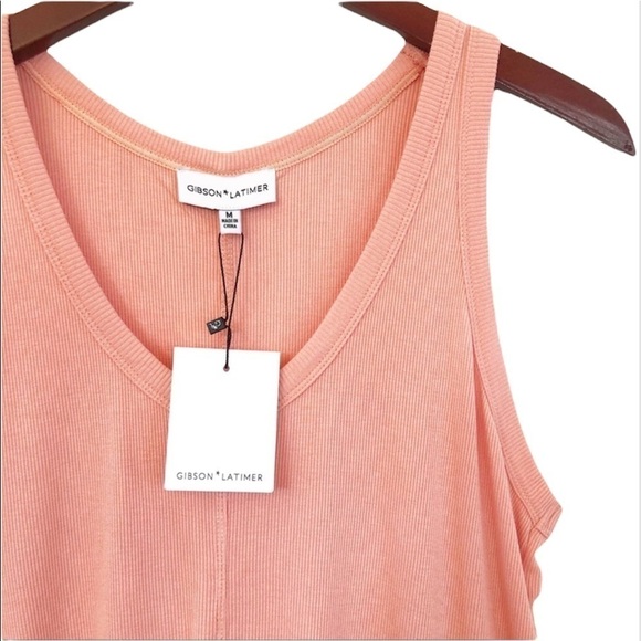 GIBSON LATIMER NWT Hi Low Ribbed Knit  Sleeveless Top in Peach Size Medium - Picture 6 of 13